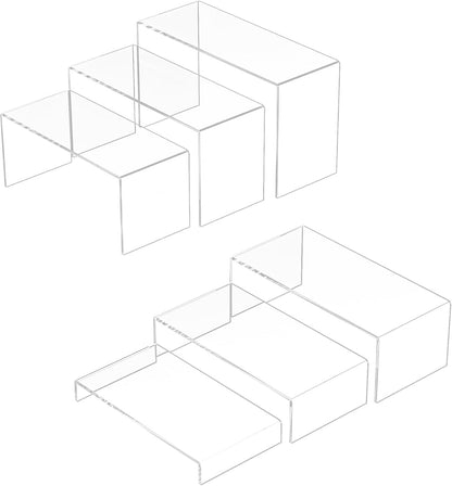 Acrylic Display Risers 6pcs, Clear Rectangular Display Organizer Stands, Acrylic Display for Funko