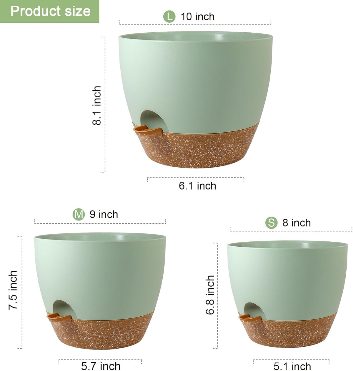 10/9/8 inch Self Watering Pots, Planter, Plant Pots with Mesh Drainage Holes for Indoor Outdoor