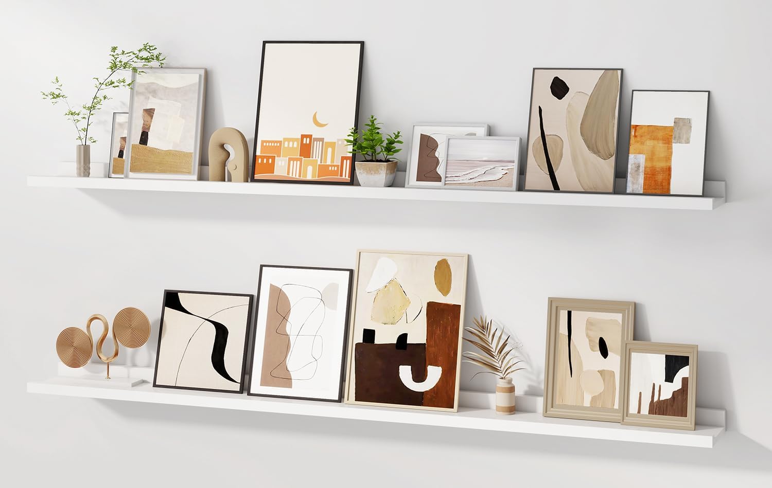 Floating Picture Ledge Shelves for Wall Set of 2, 55 Inches Picture Shelf with Ledge, Nursery Book