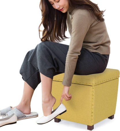 Adeco Square Storage Ottoman with Hinged Lid, Modern Accent Bench Footrest Stool, Coffee Table for