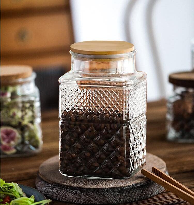 Large Glass Storage Jar, 60 FL OZ Glass Food Storage Containers with Bamboo Lid, Kitchen Containers