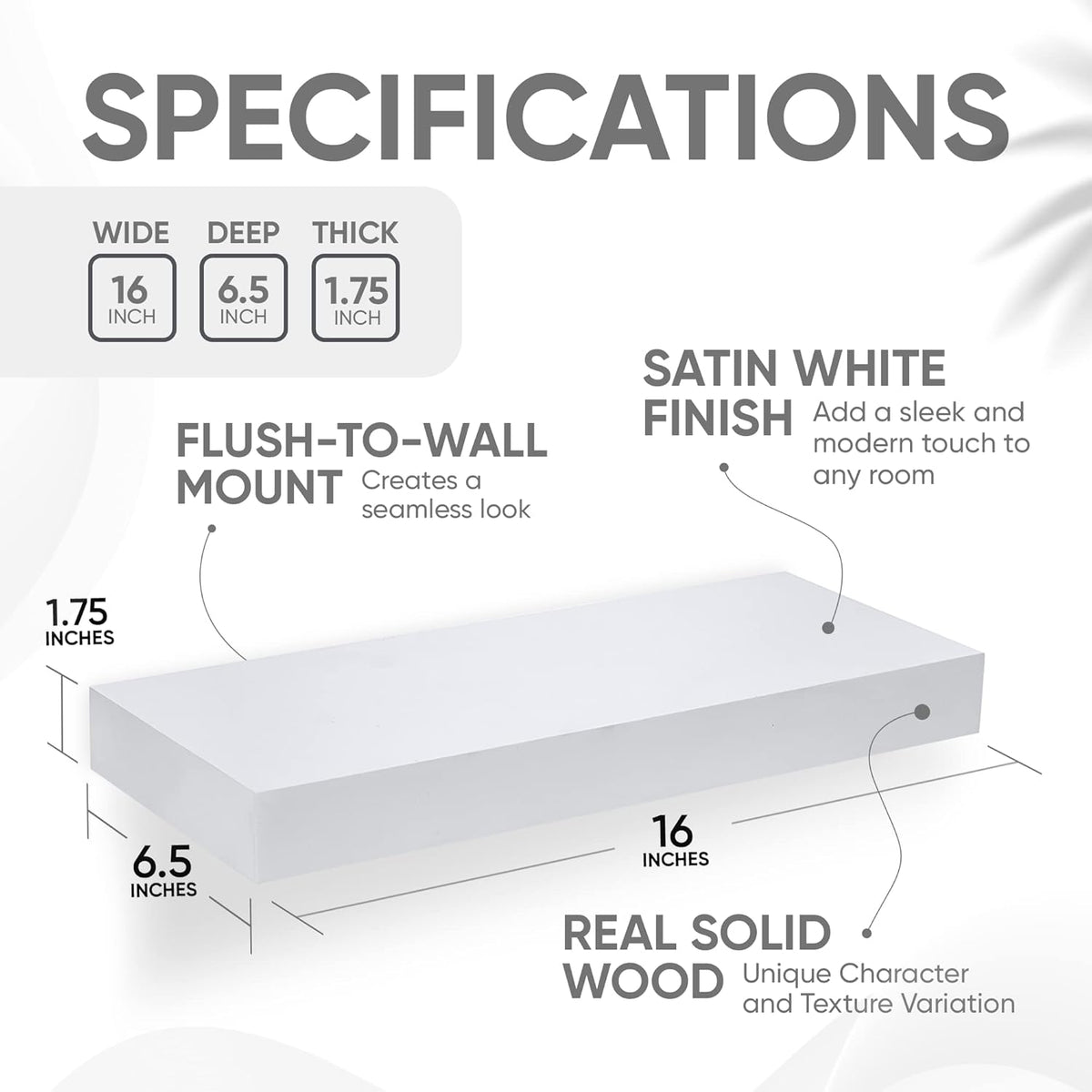 Homeforia White Floating Shelves 16 inch, High End Solid Real Wood 16inch Bathroom Floating Shelf