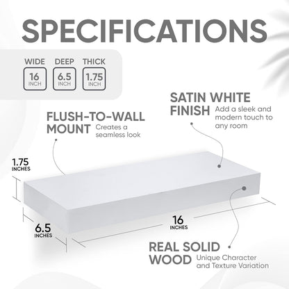 Homeforia White Floating Shelves 16 inch, High End Solid Real Wood 16inch Bathroom Floating Shelf