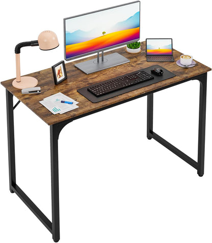 PayLessHere | 39 Inch Computer Desk | Brown | Office Desk with Metal Frame, Adjustable Feet |