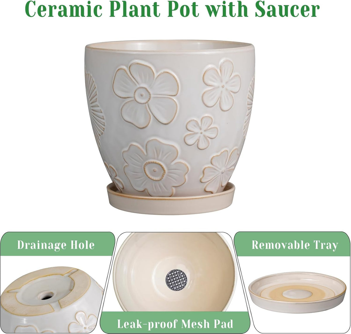 Ceramic Planter 8 Inch Plant Pot with Drainage Hole and Saucer Ceramic Pots for Indoor Plants