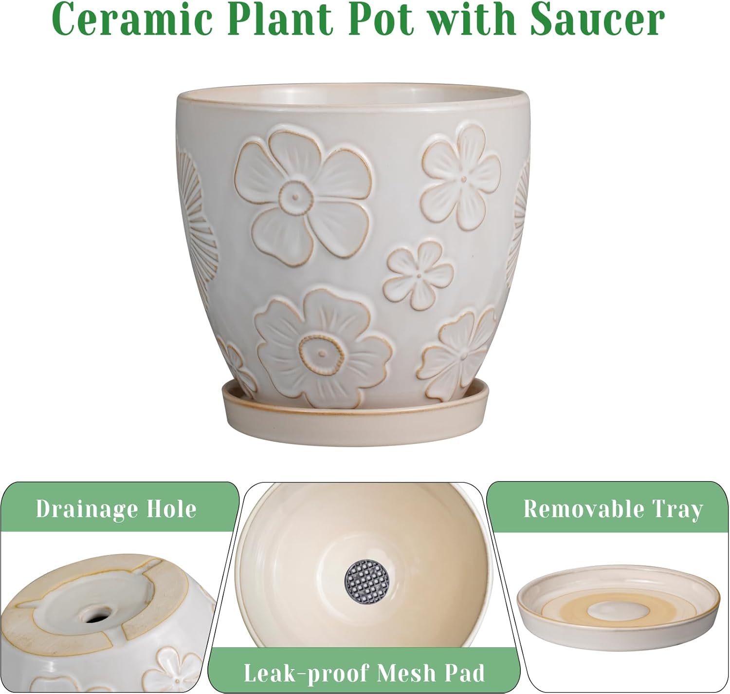 10 Inch Ceramic Planter Pot Large Plant Pot for Indoor Plants Outdoor Round Flower Pot with