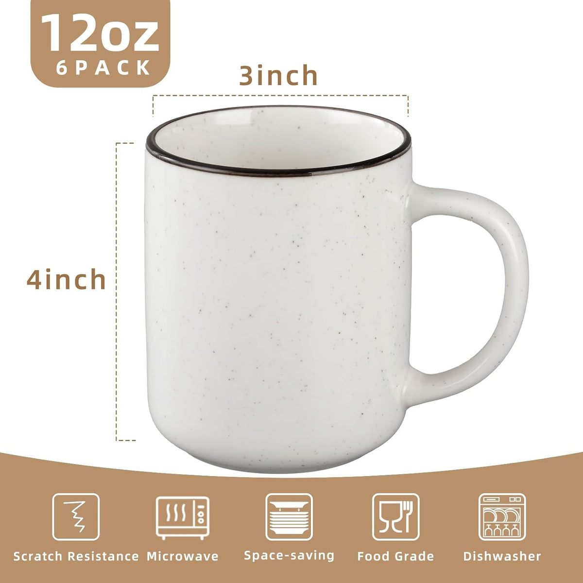 Ceramic Coffee Mug 12 oz Porcelain Coffee Mugs Set of 6 - Ceramic Coffee Cups with Handle and