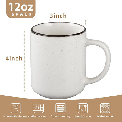 Ceramic Coffee Mug 12 oz Porcelain Coffee Mugs Set of 6 - Ceramic Coffee Cups with Handle and