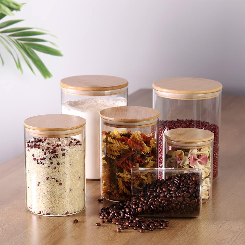 Glass Flour and Sugar Containers, Set of 3 Large Glass Flour Canister with Airtight Lids, Pantry