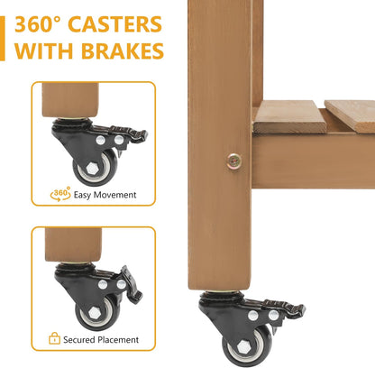 Raised Garden Bed with Lockable Wheels Mobile Elevated Wood Planter,Storage Shelf, Protective