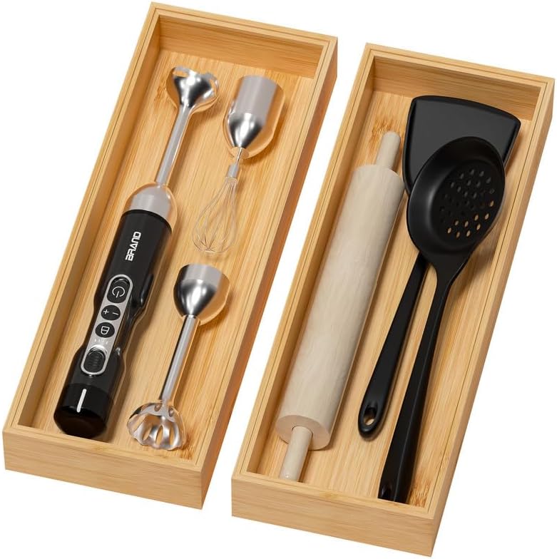 Bamboo Drawer Organizer for Kitchen & Bath, Extra Large Stackable Tray for Silverware, Toiletries &