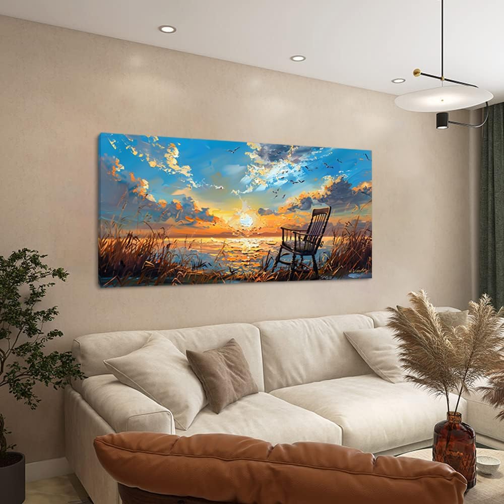 LASMOND Canvas Prints Wall Art Sunset Ocean Beach Pictures Photo nature landscape Paintings for