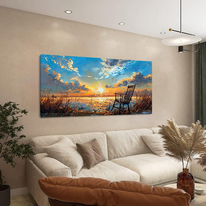 LASMOND Canvas Prints Wall Art Sunset Ocean Beach Pictures Photo nature landscape Paintings for