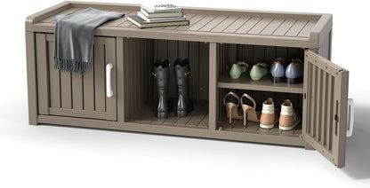 ROJIK Shoe Cabinet Waterproof UV-Resistant,Storage Bench Indoor Outdoor with Adjustable Shelves,for