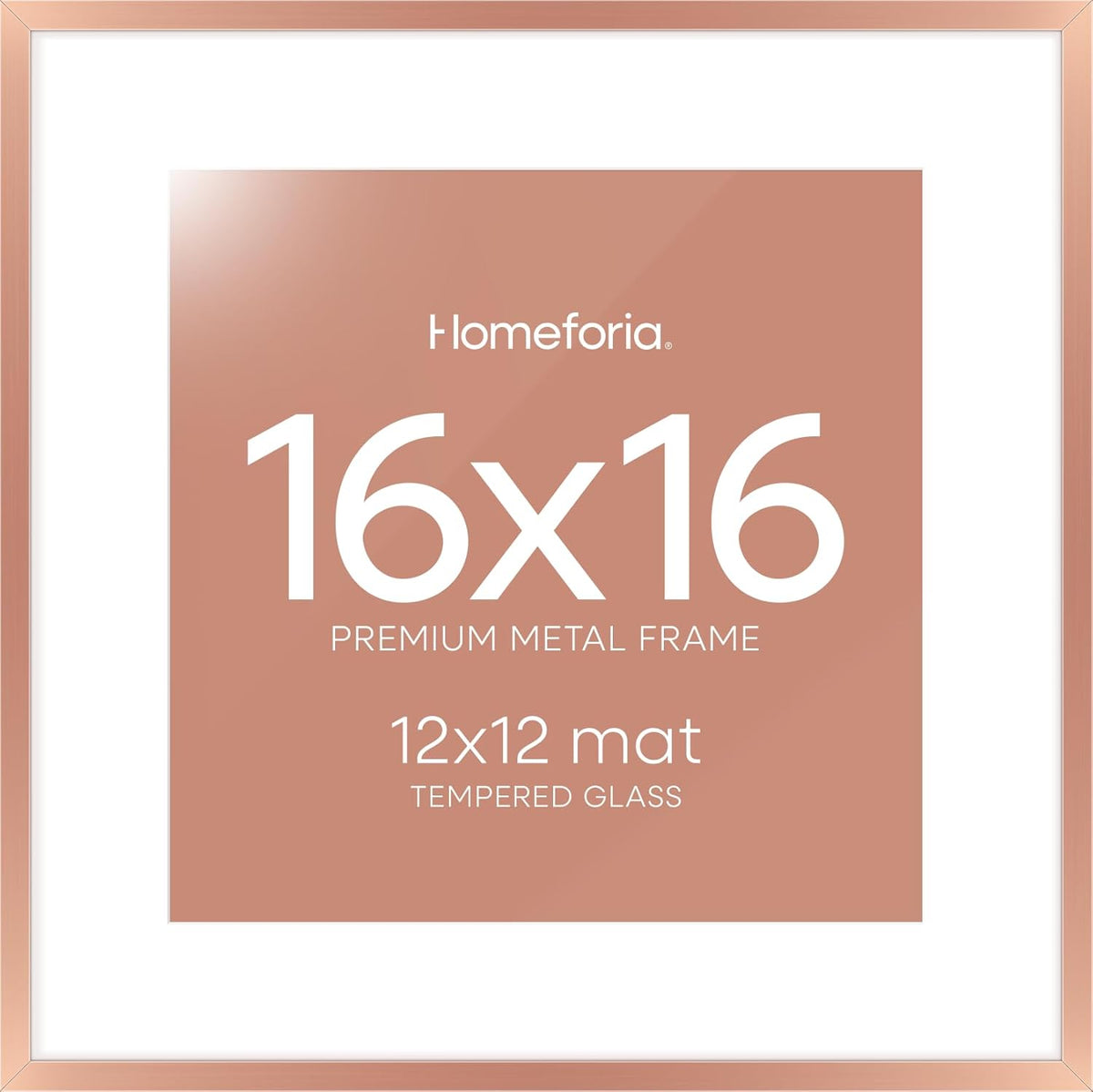 Homeforia 16x16 Picture Frame Rose Gold, High End Metal 16 x 16 Square Poster Frame with Mat 12 x