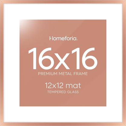 Homeforia 16x16 Picture Frame Rose Gold, High End Metal 16 x 16 Square Poster Frame with Mat 12 x