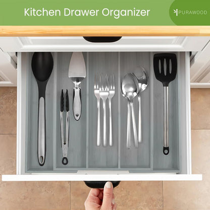 Purawood Kitchen Drawer Organizer - Expandable Utensil Drawer Organizer for Kitchen, Cutlery Tray &