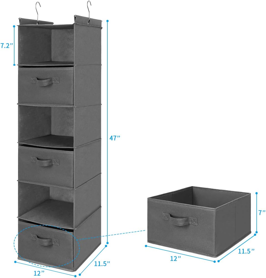 MAX Houser 6 Tier Shelf Hanging Closet Organizer, Closet Hanging Shelf with 2 Sturdy Hooks for