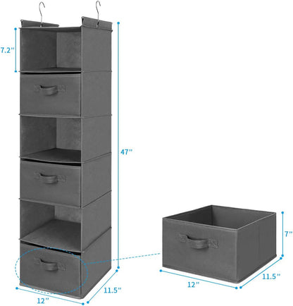 MAX Houser 6 Tier Shelf Hanging Closet Organizer, Closet Hanging Shelf with 2 Sturdy Hooks for