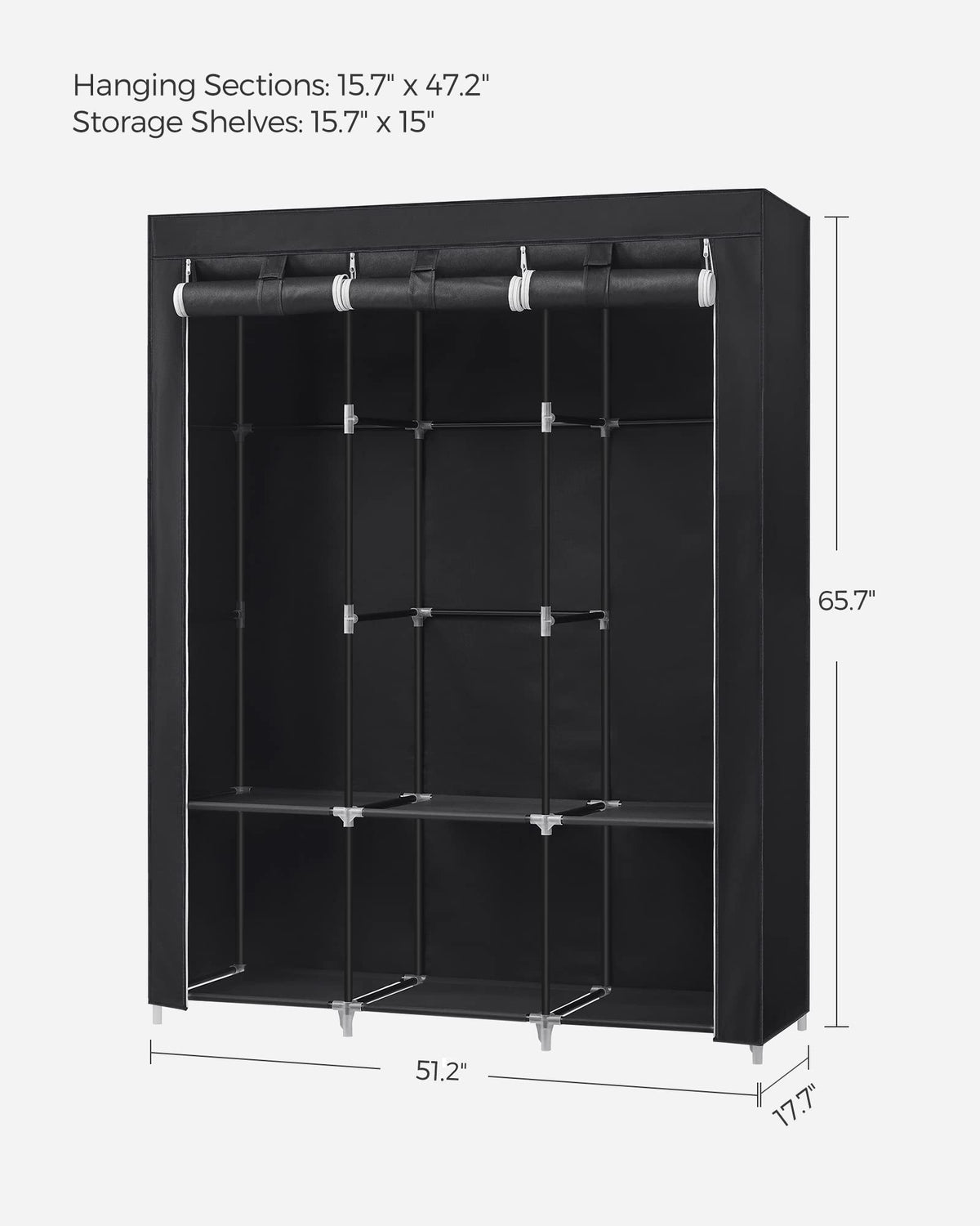 SONGMICS Portable Closet with Cover, 3 Hanging Rods and Shelves