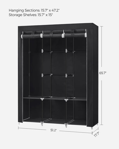 SONGMICS Portable Closet with Cover, 3 Hanging Rods and Shelves