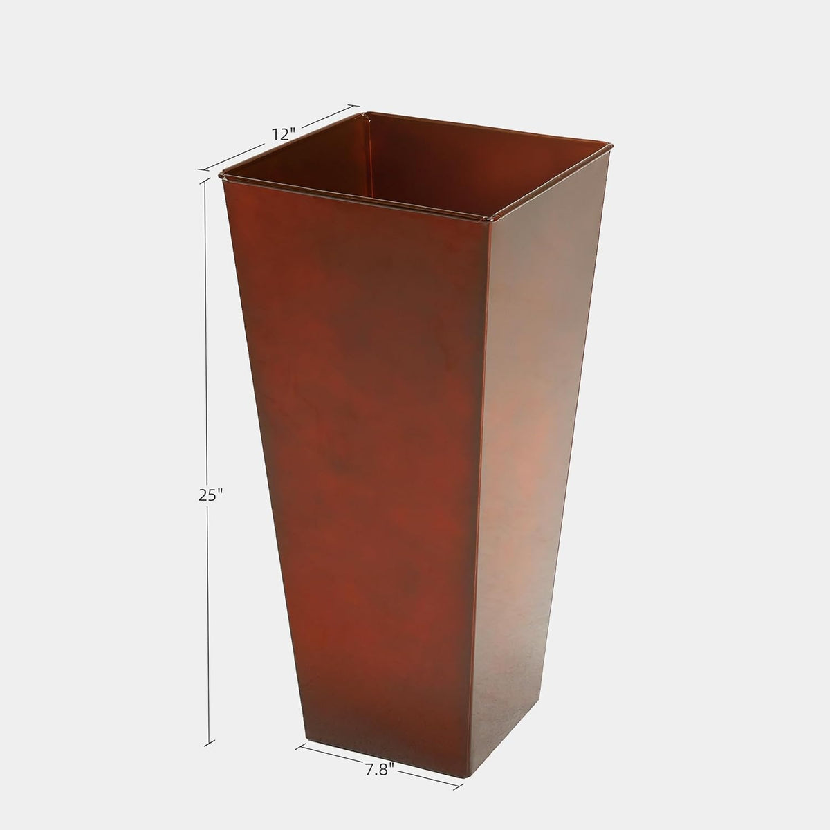KOL 25''H. Galvanized Steel Planter with Saucer, Tall Glazed Planter Pots for Indoor & Outdoor Use