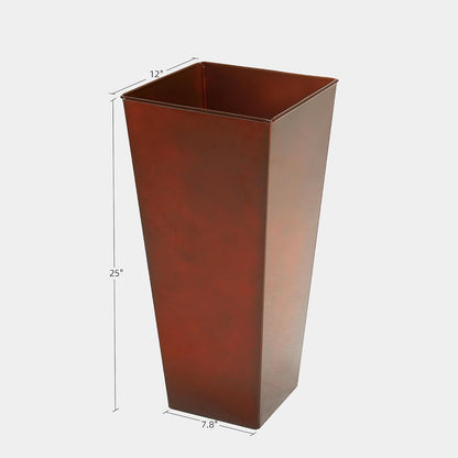 KOL 25''H. Galvanized Steel Planter with Saucer, Tall Glazed Planter Pots for Indoor & Outdoor Use