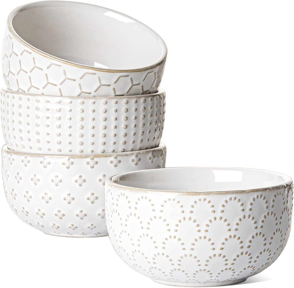 LE TAUCI 3.5 Inch Small Bowls, TINY Embossed Ceramic Dip Bowls, Sauce Dishes, Condiment Cups for
