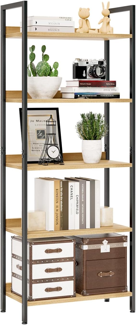 NUMENN Bookshelf, 5 Tier Bookshelves, Home Office Bookcase Shelf Storage Organizer, Free Standing