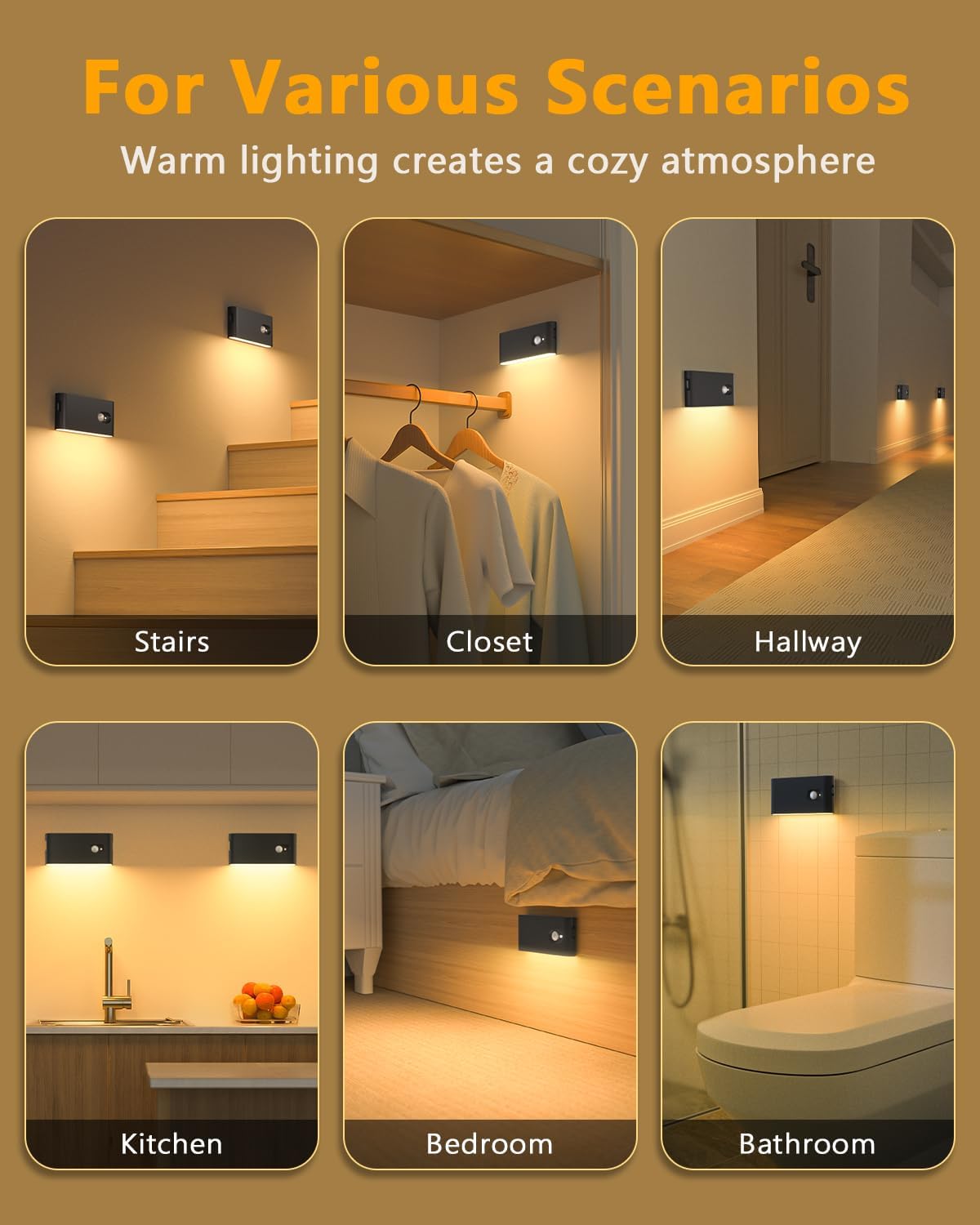 WILLED Stair Lights Indoor, Wireless Motion Sensor Light Indoor, Rechargeable Night Lights for