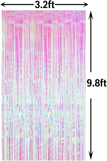 GOER 3.2 ft x 9.8 ft Metallic Tinsel Foil Fringe Curtains Party Photo Backdrop Party Streamers for
