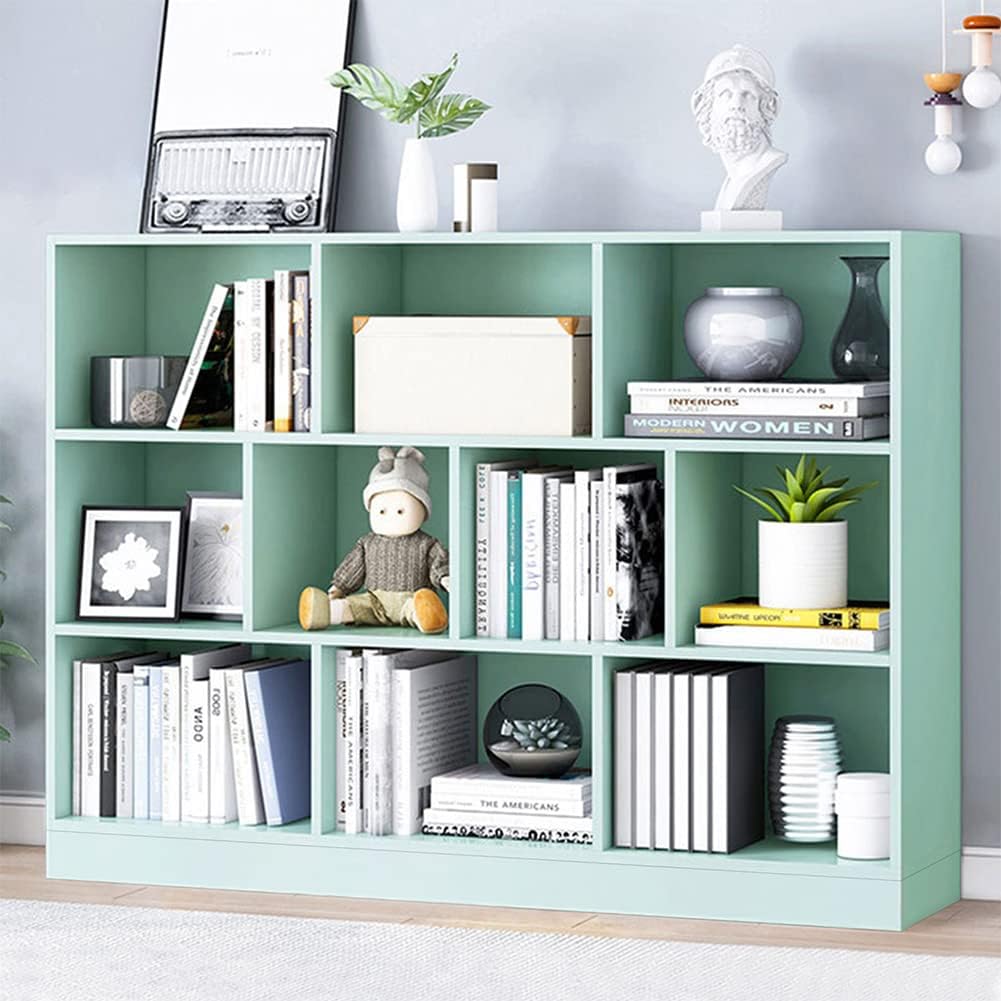 IOTXY Open Shelf Low Bookcase - Wooden 3-Tier Floor Standing Display Cabinet Organizer with Base