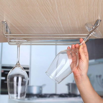 Soro Essentials- 16" Glass Hanging Stemware Rack Chrome Plated Set of 2- Wine Glass Hangers Under