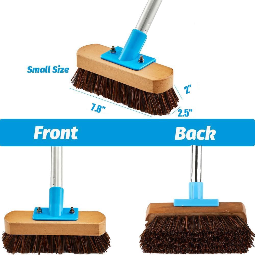 Heavy Duty Deck Brush with Long Handle - 60" Floor Scrub Brush with Stiff Natural Palmyra Bristles