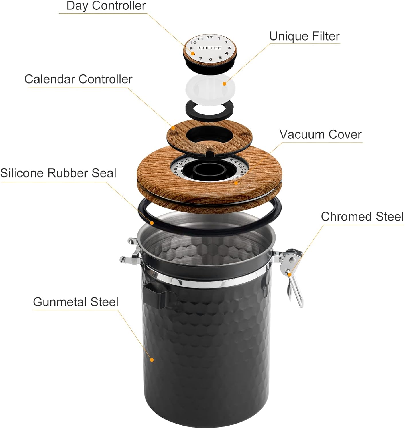 TEDSWAIT Coffee Canisters Airtight Coffee Bean Storage Container Kitchen Stainless Steel Food