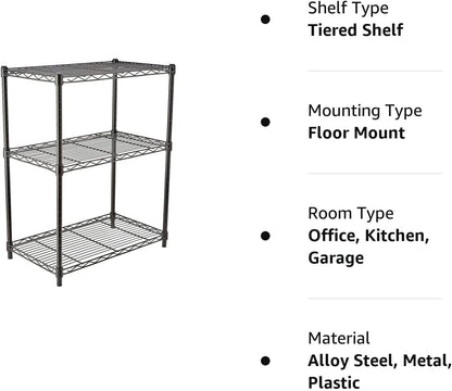Amazon Basics 3-Shelf Adjustable Heavy Duty Steel Wire Rack Storage Shelving Organizer for Kitchen