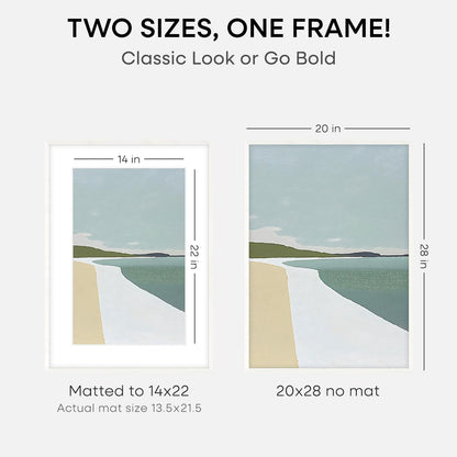 Homeforia 20x28 Picture Frame White, High End Oak 20 x 28 White Wood Poster Frames with Mat 14 by