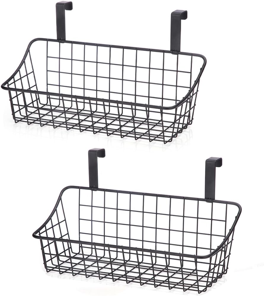 LeleCAT Cabinet Door Organizer Basket with hook Grid Storage Basket, Hang it behind a door or on a