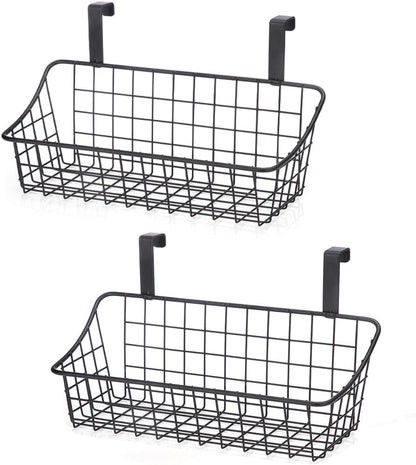 LeleCAT Cabinet Door Organizer Basket with hook Grid Storage Basket, Hang it behind a door or on a