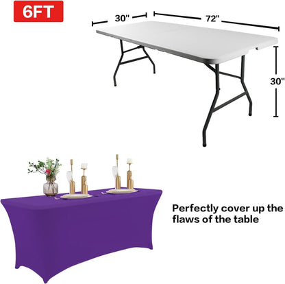 IVAPUPU 2 Pack 6FT Table Cloth for Rectangular Fitted Events Stretch Purple Table Covers Washable