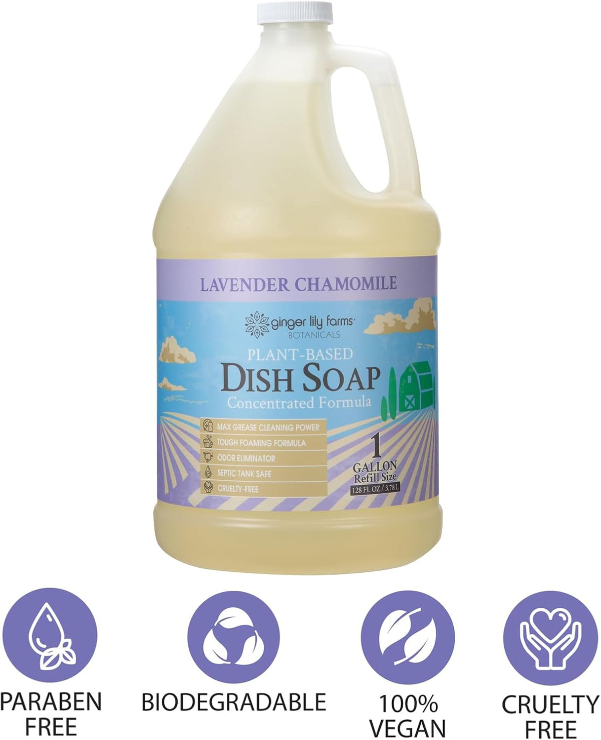 Ginger Lily Farms Botanicals Plant-Based Liquid Dish Soap, Concentrated Formula with Max Grease