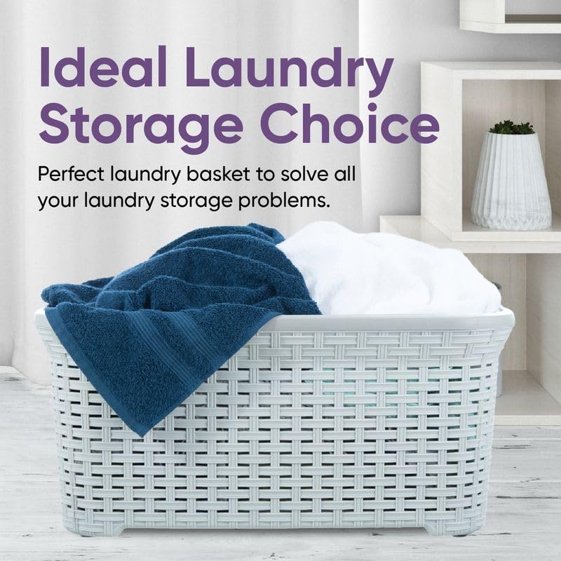Designed Laundry Basket Plastic Storage Hamper Basket, White Smoke Cloths Basket Organizer with