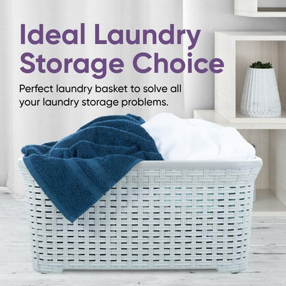 Designed Laundry Basket Plastic Storage Hamper Basket, White Smoke Cloths Basket Organizer with