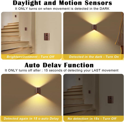 LANDGOO Smart Night Light Step Lights 2 Pack - Rechargeable Motion Sensor Stair Lights, 2700K Warm