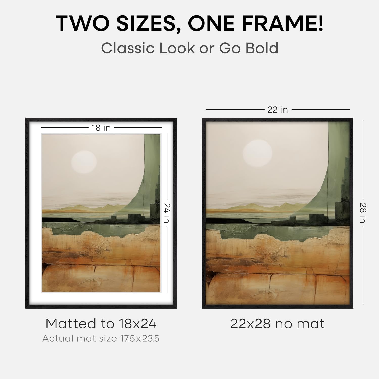 Homeforia 22x28 Poster Frame Black, High End Oak Wooden Picture Frame 22x28 with Mat 18x24