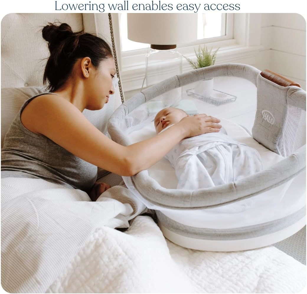 HALO BassiNest Luxe Swivel Sleeper - Over-Bed Baby Bassinet with 360° Rotation, Vibrations, White