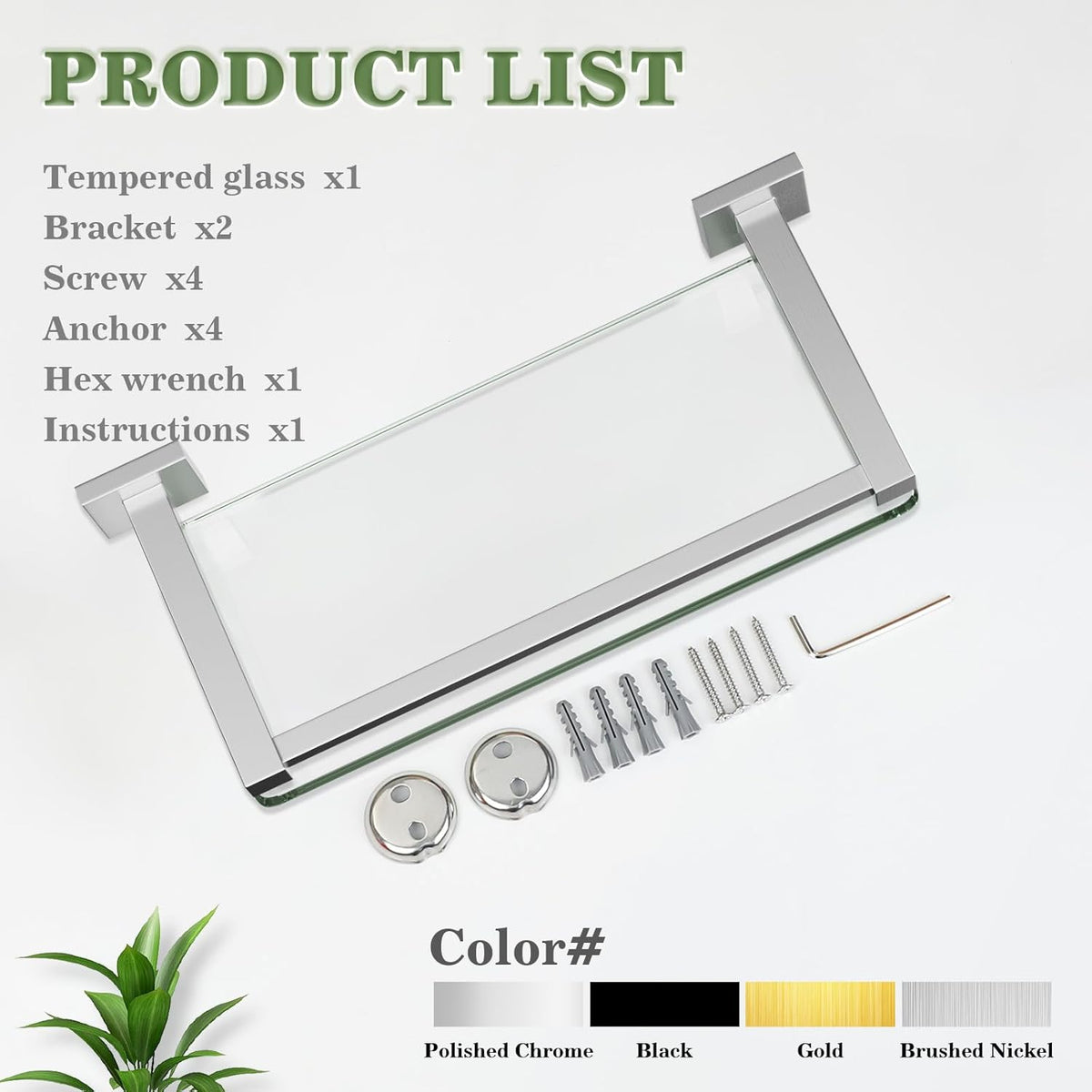 Alise Glass Shelves for Bathroom Wall, Tempered Glass Bathroom Shelf Wall Mounted, Modern Space