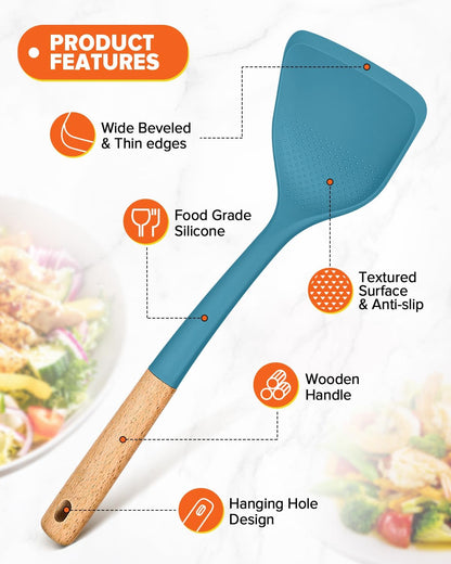 Silicone Cooking Utensils Set, Perfectly Angled for Frying, Mixing,Serving,Draining,Turning and