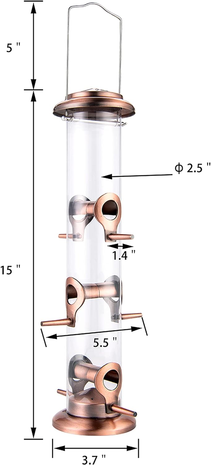 iBorn Metal Bird Feeders Brushed Copper Wild Bird Feeder for Outdoors Hanging All Metal Brushed