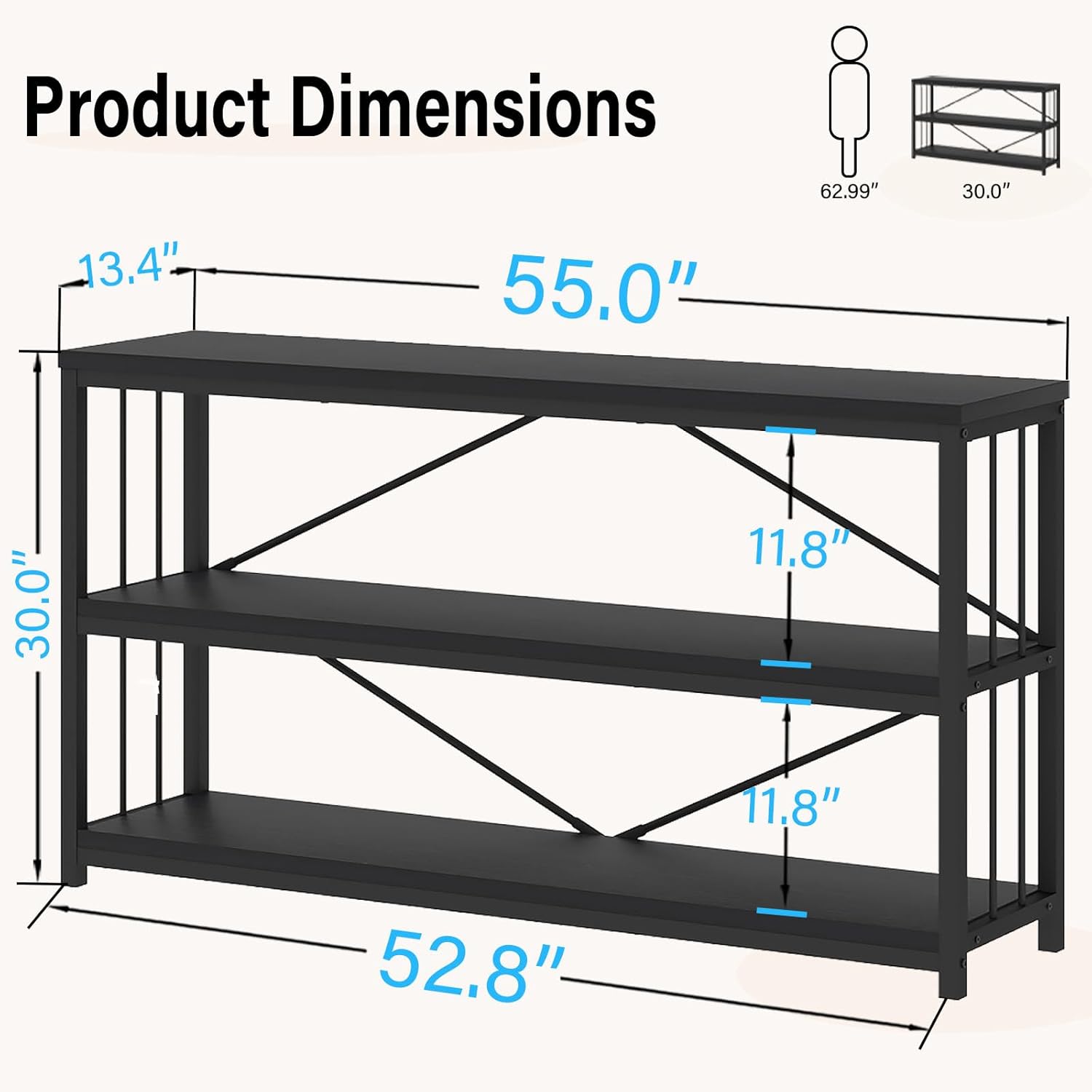 LVB Black Console Table, Modern Entryway Table for Hallway Living Room, Industrial Sofa Table